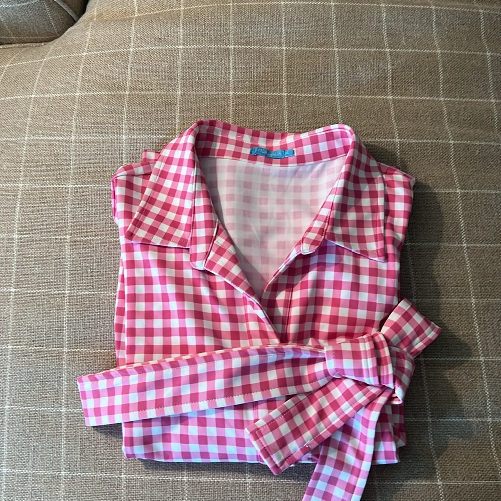 J. McLaughlin (2 dresses) Pink Gingham & Tan Check Shirt Dresses - Picture 9 of 10